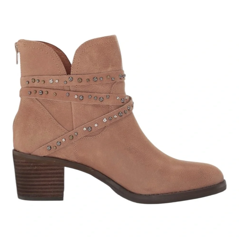 Lucky Brand Callam Studded Strap Boot NWOB Brown Heel Ankle Western Boho Festiva